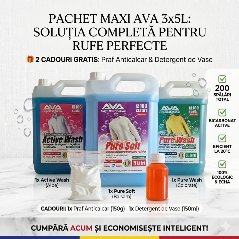 2X5L Detergent de Haine Colorate si Albe + 5L Balsam + 2 Cadouri
